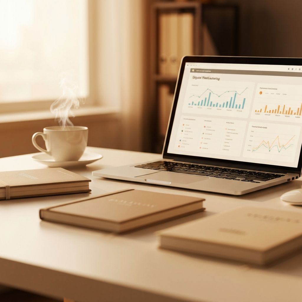 Warm workspace with digital marketing analytics